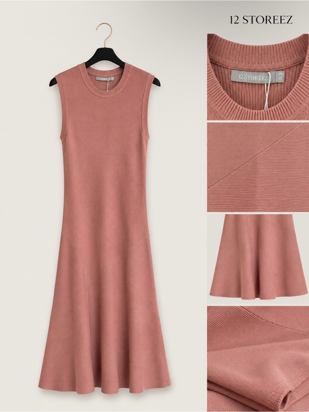 12 STOREEZ Dusty Rose Sleeveless Ribbed Knit Maxi Dress XS Soft Flare Hem - Picture 7 of 14